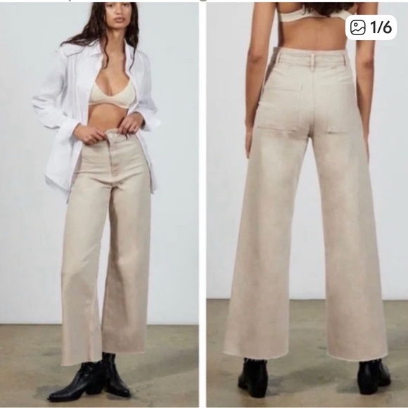 ZARA MARINE STRAIGHT Khaki Stone Grey Chino Pants Size 2 NWT - Picture 1 of 7